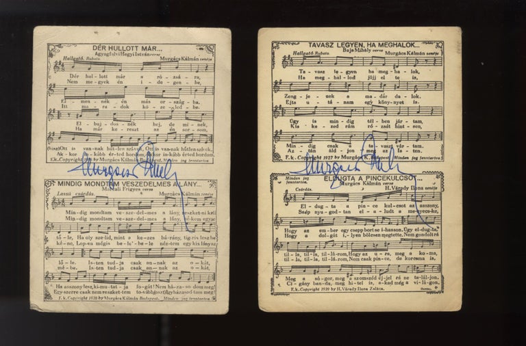 Item #32939 Two postcards with printed music, both with autograph signatures in blue ink. Kálmán MURGÁCS.