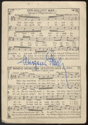 Two postcards with printed music, both with autograph signatures in blue ink