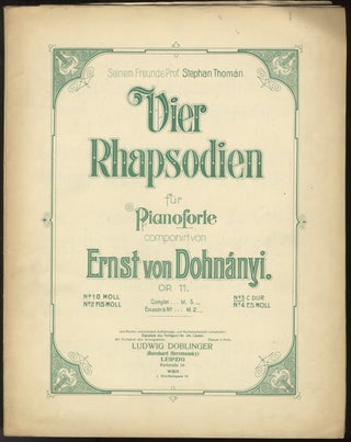 Item #32944 [Op. 11, No. 3] Vier Rhapsodien für Pianoforte ... Op. 11 ... No.3. Ernő...