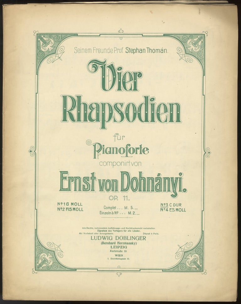 Item #32944 [Op. 11, No. 3] Vier Rhapsodien für Pianoforte ... Op. 11 ... No.3 C Dur ... M. 2._. Ernő DOHNÁNYI.
