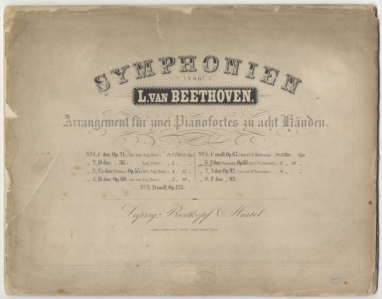 Item #33112 [Op. 68]. Symphonien ... No. 6. F dur (Pastorale) Op. 68. (Arr. v. F.L. Schubert) Pr.3 Thlr. 15 Ngr.[ 2 pianos, 8 hands, Piano I only]. Ludwig van BEETHOVEN.