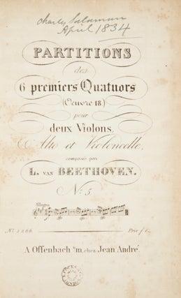 Item #33212 [Op. 18, No. 5]. Partitions des 6 premiers Quartuors [Score]. Ludwig van BEETHOVEN