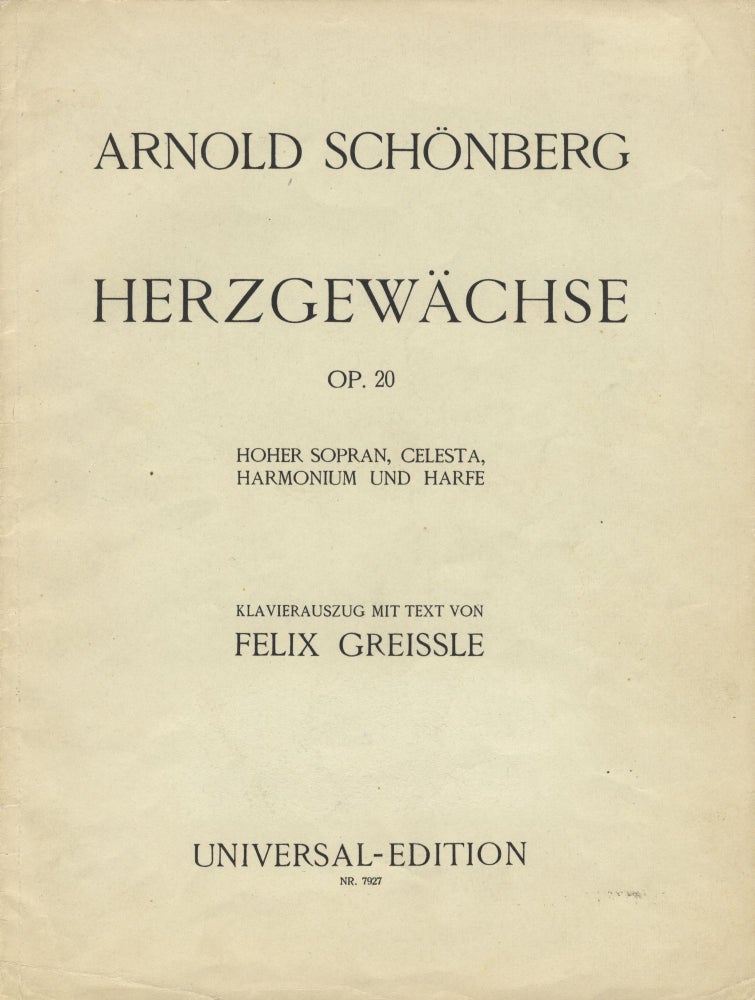 Item #33256 [Op. 20]. Herzgewächse [Piano-vocal score]. Arnold SCHOENBERG.