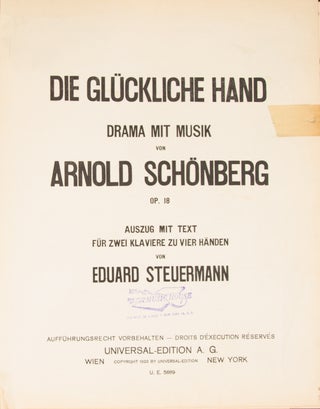 Item #33282 [Op. 18]. Die glückliche Hand Drama mit Musik ... Auszug mit Text für. Arnold...