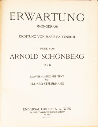 Item #33288 [Op. 17]. Erwartung [Piano-vocal score]. Arnold SCHOENBERG