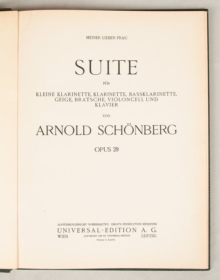 Item #33290 [Op. 29]. Suite [Full score]. Arnold SCHOENBERG.