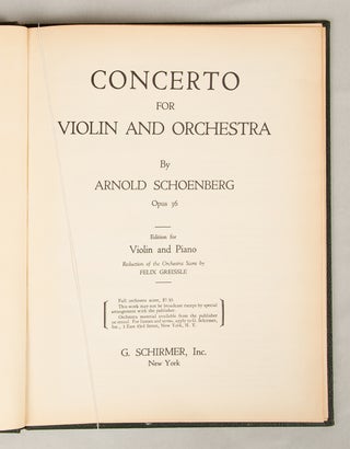 Item #33293 [Op. 36]. Concerto for Violin and Orchestra [Piano reduction]. Arnold SCHOENBERG