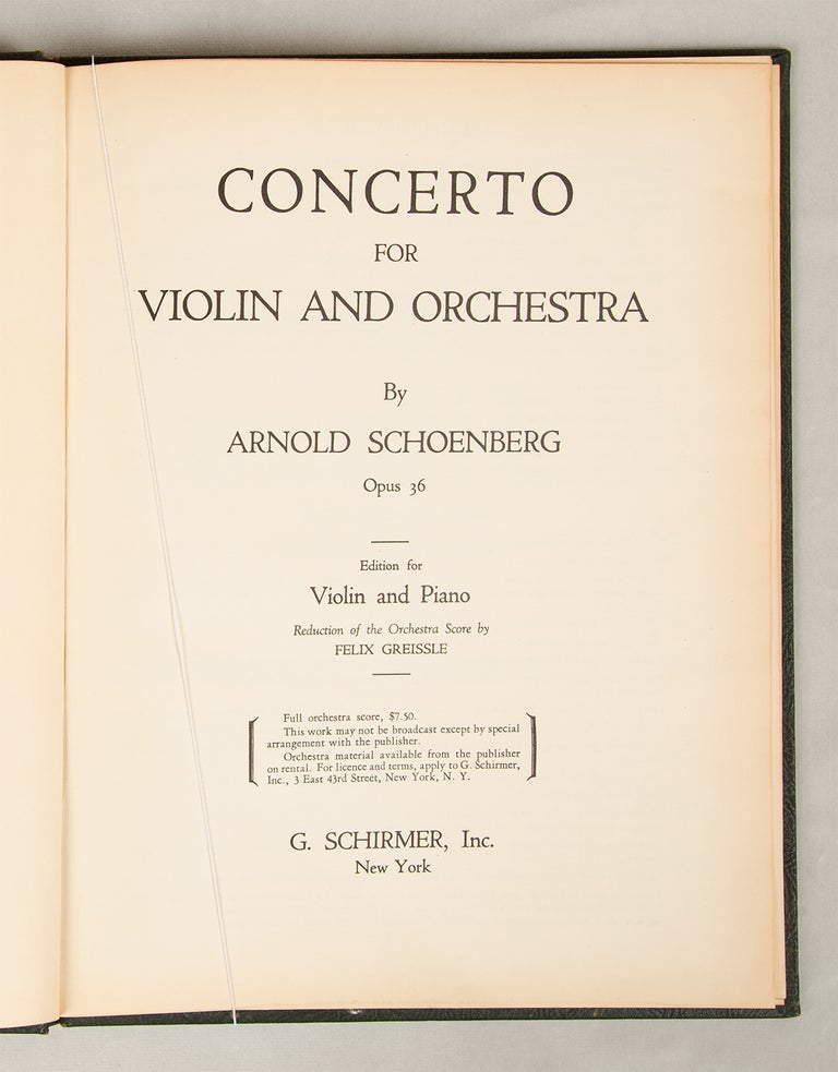 Item #33293 [Op. 36]. Concerto for Violin and Orchestra [Piano reduction]. Arnold SCHOENBERG.