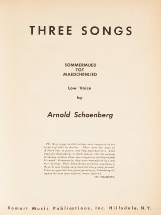 Item #33294 [Op. 48]. Three Songs. Arnold SCHOENBERG