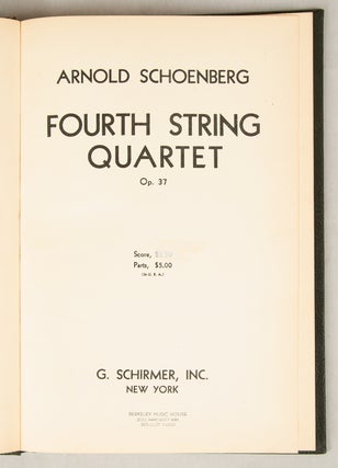 Item #33321 [Op. 37]. Fourth String Quartet [Score]. Arnold SCHOENBERG