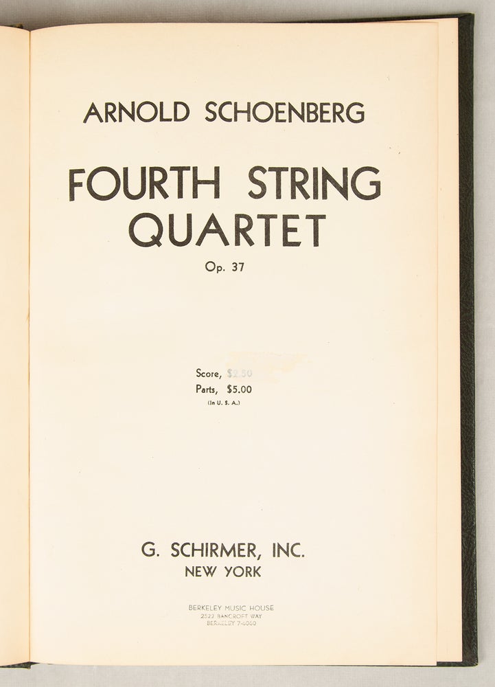 Item #33321 [Op. 37]. Fourth String Quartet [Score]. Arnold SCHOENBERG.