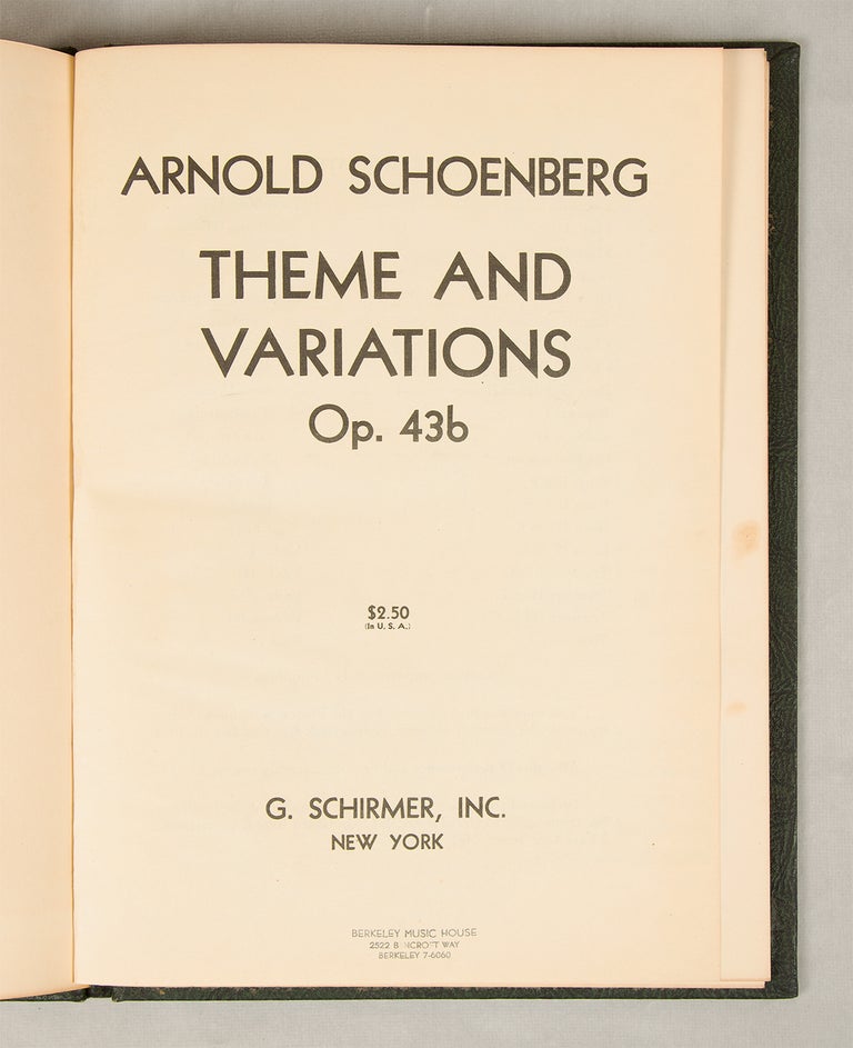 Item #33322 [Op. 43b]. Theme and Variations [Study score]. Arnold SCHOENBERG.