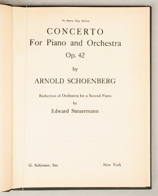 Item #33325 [Op. 42]. Concerto For Piano and Orchestra [2-piano score]. Arnold SCHOENBERG