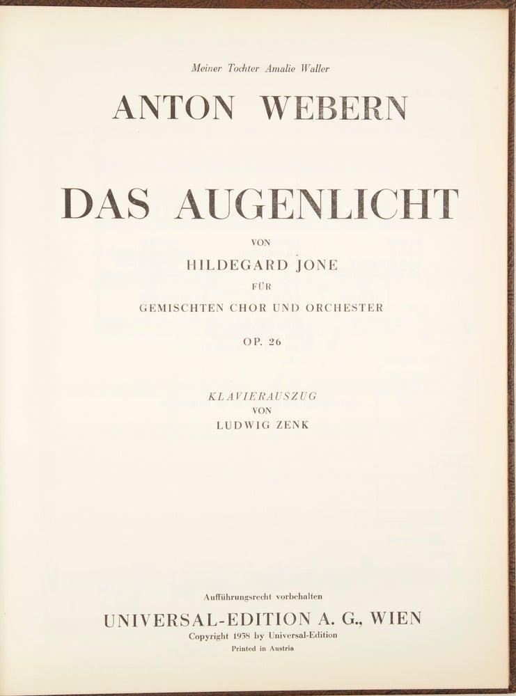 Item #33360 [Op. 26]. Das Augenlicht [Piano-vocal score]. Anton WEBERN.