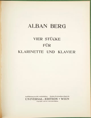 Item #33363 [Op. 5]. Vier Stücke für Klarinette und Klavier [Score]. Alban BERG