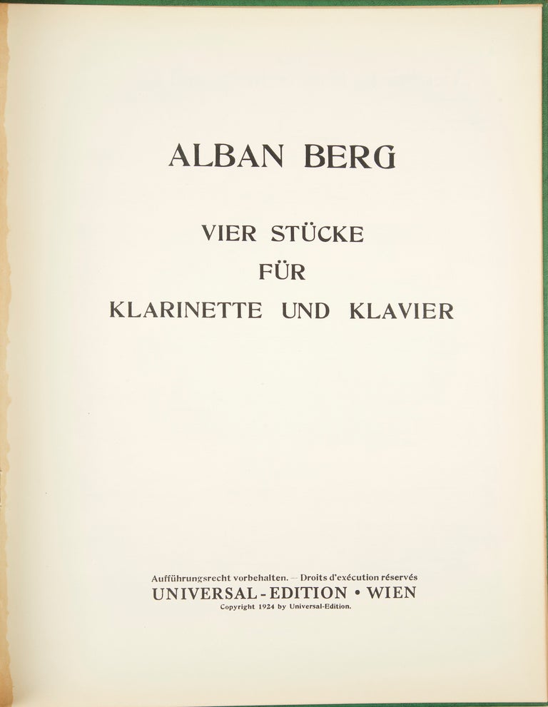 Item #33363 [Op. 5]. Vier Stücke für Klarinette und Klavier [Score]. Alban BERG.