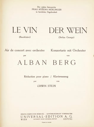 Item #33364 Der Wein [Piano-vocal score]. Alban BERG