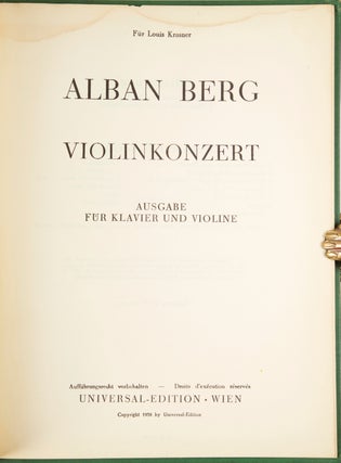 Item #33365 Violinkonzert [Piano-violin reduction]. Alban BERG