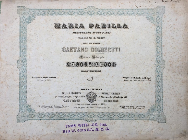 Item #33417 Maria Padilla. Gaetano DONIZETTI.