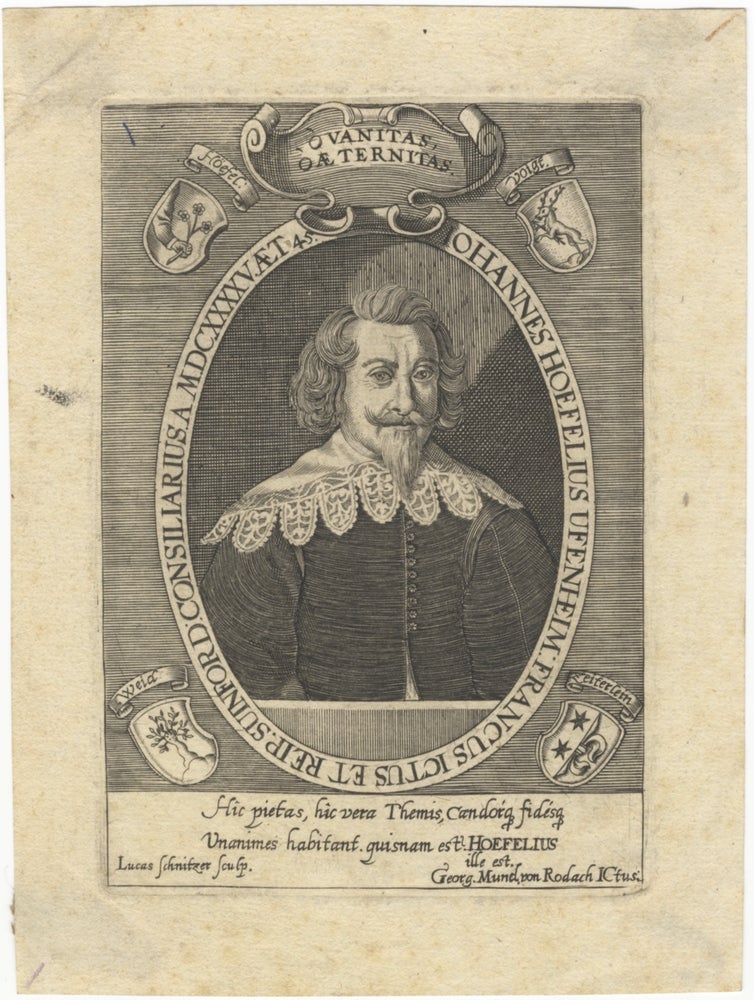 Item #33491 Portrait engraving by Lucas Schnitzer. Ca. 1645. Johann HÖFEL.