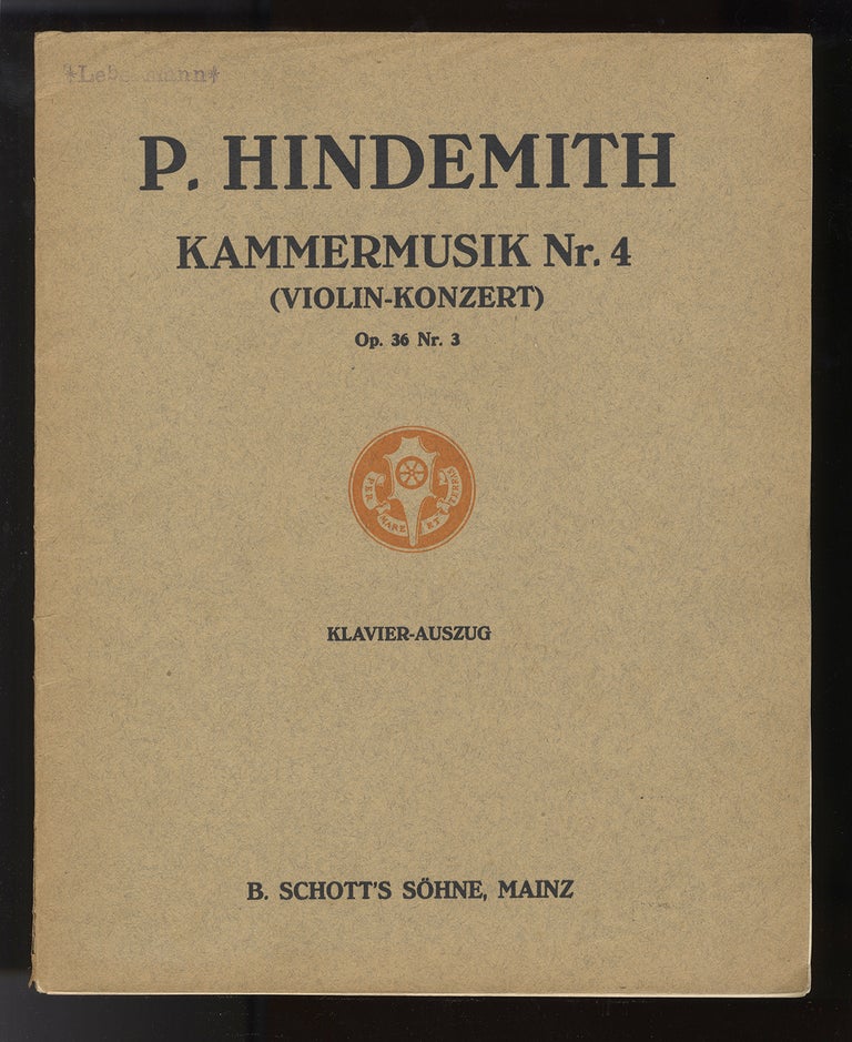 Item #33700 [Op. 36, no. 3]. Kammermusik Nr. 4 (Violin-Konzert) [Piano Reduction]. Paul HINDEMITH.