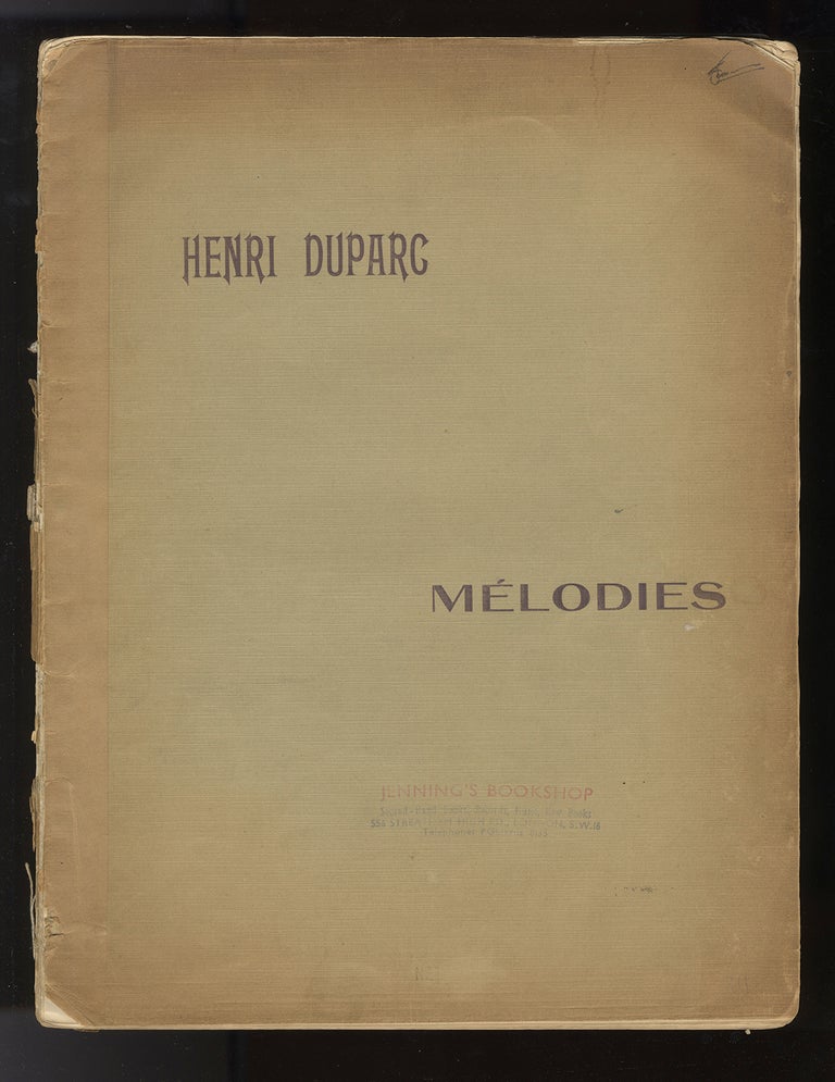 Item #33796 Mélodies No. 1 - Voix élevées; ... En Recueil, prix net : 8 francs. Henri Duparc. Henri DUPARC.