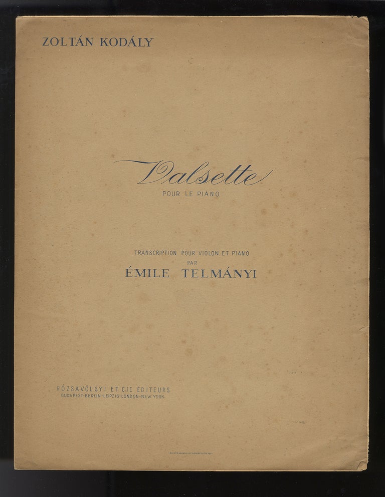 Item #33892 Valsette pour le piano. Transcription pour violon et piano par Émile Telmányi [Score and part]. Zoltán KODÁLY.