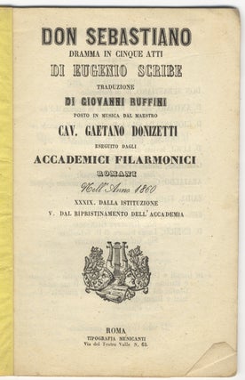 Item #33930 Don Sebastiano [Libretto]. Gaetano DONIZETTI