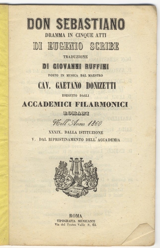 Item #33930 Don Sebastiano [Libretto]. Gaetano DONIZETTI.