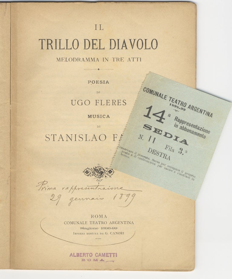 Item #33934 Il Trillo del Diavolo melodramma in tre atti poesia di Ugo Fleres musica di Stanislao Falchi. [Libretto]. Stanislao FALCHI.