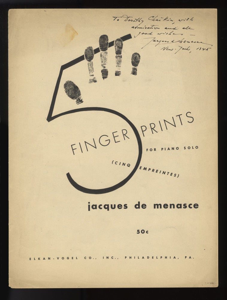 Item #34286 5 Fingerprints (Cinq empreintes) [Solo piano]. Inscribed by the composer. Jacques de MENASCE.