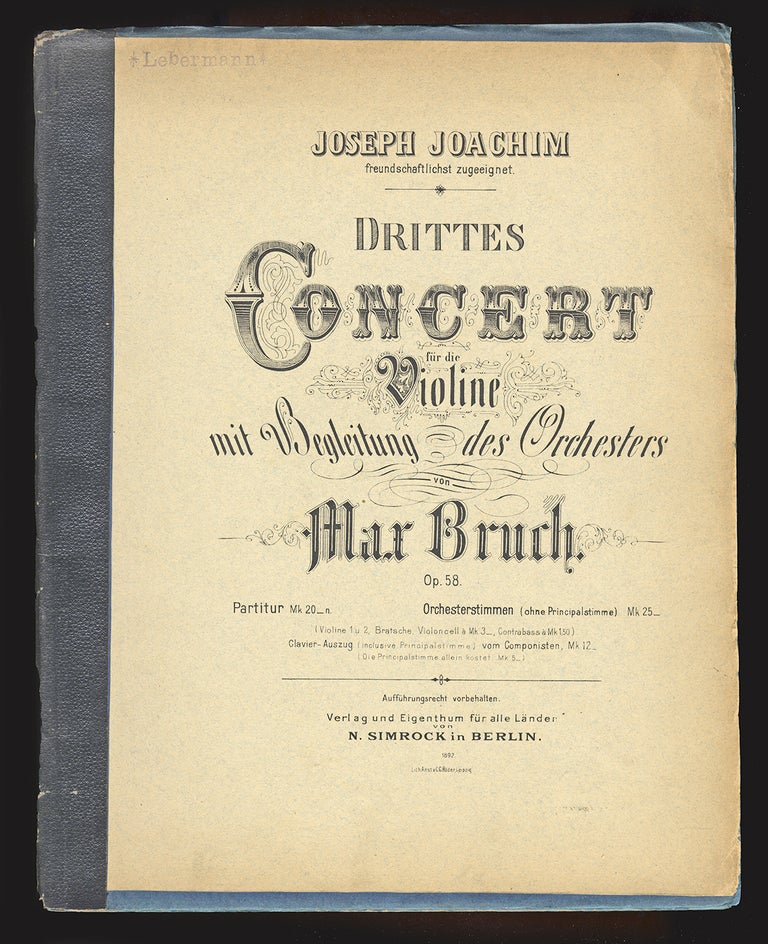 Item #34484 [Op. 58]. Drittes Concert für die Violine [Piano reduction]. Max BRUCH.