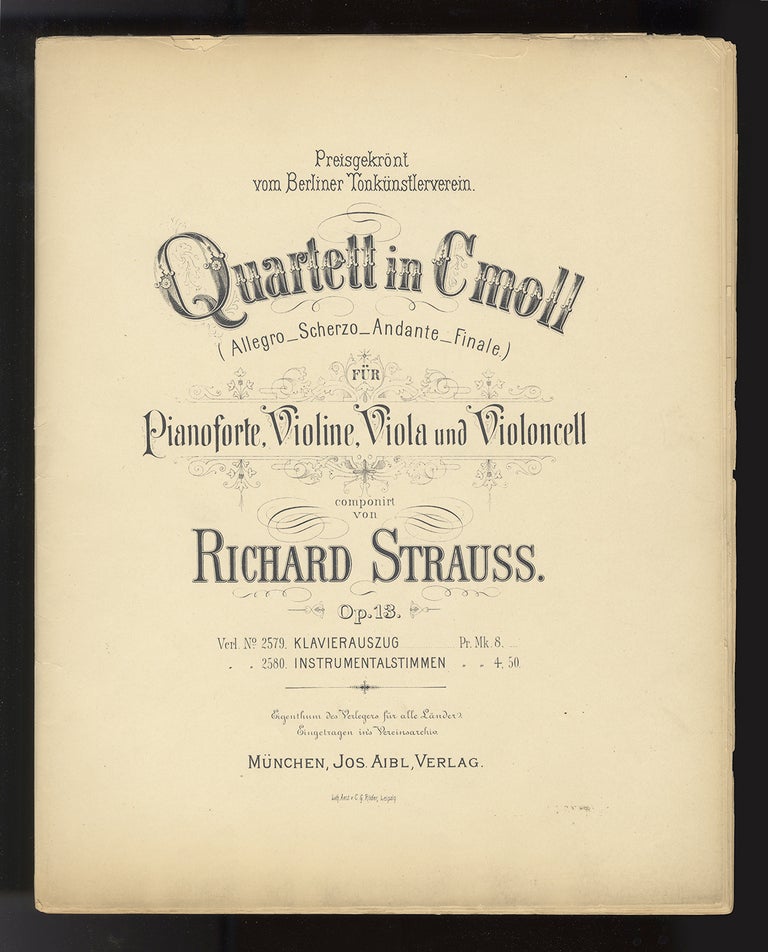 Item #34527 [Op. 13]. Quartett in C moll. [Score and parts]. Richard STRAUSS.
