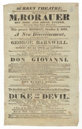 Item #34628 Broadside playbill for a benefit concert at Surrey Theatre on 5 October 1818....