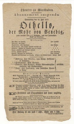 Item #34648 Broadside playbill for a performance of Rossini's opera Othello at the Teater zu....