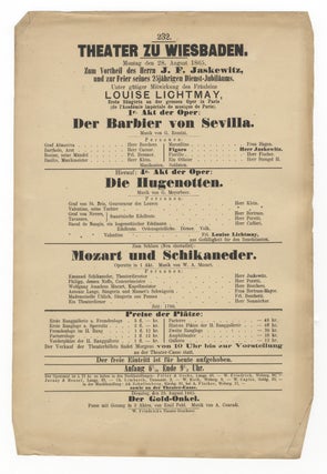 Item #34652 Broadside playbill for a performance in Wiesbaden at the Teater zu Wiesbaden on....