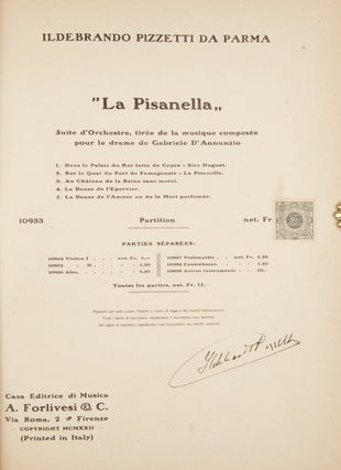 Item #34703 La Pisanella Suite d'Orchestre [Full score]. Signed by the composer. Ildebrando PIZZETTI