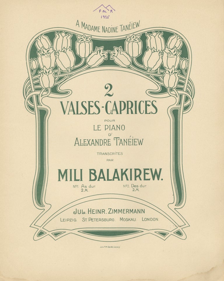 Item #34768 2 Valses-caprices pour le piano d'Alexandre Tanéiew. Transcrites par Mili Balakirew. No. 1. As dur 2M / No. 2. Des dur 2M. Sergei TANEYEV.