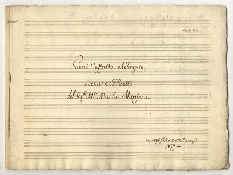 Item #34816 Vieni t'affretta al Tempio [Musical manuscript excerpt from the opera Alzira]. Nicola Antonio MANFROCE.