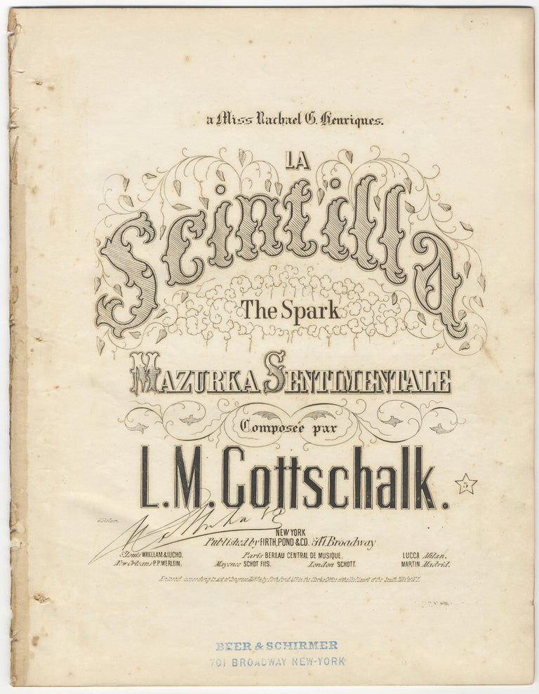 Item #35006 [D-49; op. 20]. La Scintilla The Spark Mazurka Sentimentale. Louis Moreau GOTTSCHALK.