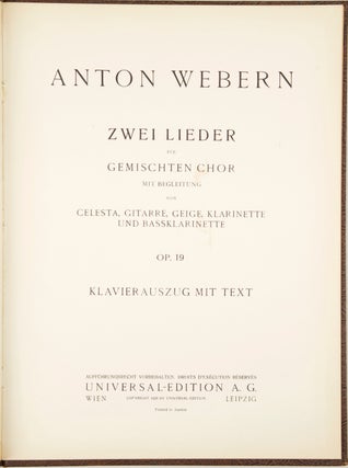 Item #35086 [Op. 19]. Zwei Lieder für gemischten Chor [Piano-vocal score]. Anton WEBERN