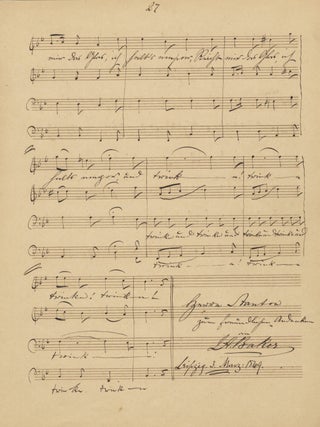 Autograph musical quotation signed and dated Leipzig, April 19, 1849