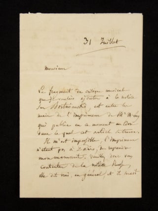 Autograph letter signed ("H. Berlioz") regarding his article on Dmitri Bortnyansky
