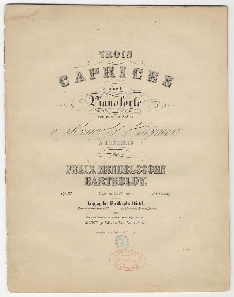 Item #36211 [Op. 33]. Trois Caprices pour le Pianoforte. Felix MENDELSSOHN.