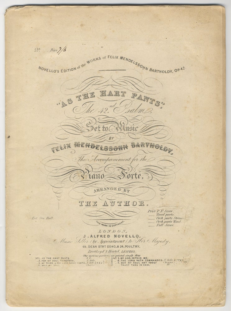 Item #36217 [Op. 42]. "As the Hart Pants," [Piano-vocal score]. Felix MENDELSSOHN.