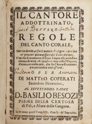 Item #36226 Il Cantore addottrinato ovvero Regole del Canto Corale, ove con breve, e facil....