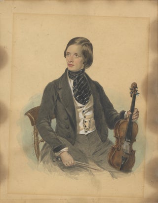Item #36338 Original watercolor portrait of an unknown violinist, possibly Georg Hellmesberger...