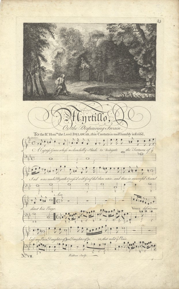 Item #36706 Myrtillo, Or the Despairing Swain. To the Rt. Honble. the Lord Delawar, this Cantata is most humbly inscrib'd. Plates 25-28 from George Bickham's The Musical Entertainer. ENGLISH ILLUSTRATED VOCAL MUSIC - 18th Century.