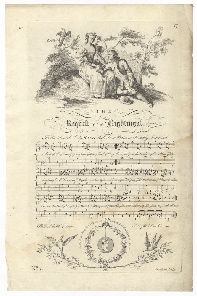 Item #36707 The Request to the Nightingal. The Words by Mr. Lockman. Set by Mr. Handel. Plate 17 from George Bickham's The Musical Entertainer. George Frideric HANDEL.