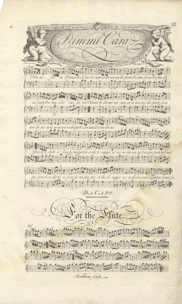 Item #36710 Dimmi Cara. Plate 23 from George Bickham's The Musical Entertainer. ENGLISH ILLUSTRATED VOCAL MUSIC - 18th Century.